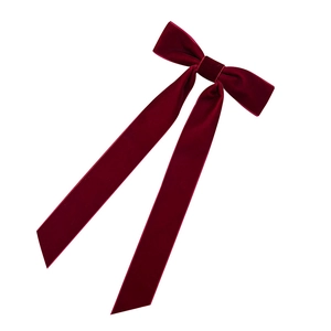 Elegant dark red velvet bow hair clip with long ribbons on white background