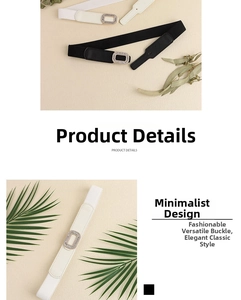 Detail of elastic waist belts featuring rhinestone buckles in black and white colors