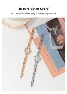 Dettaglio di orologi al quarzo in oro rosa e argento con bracciali a foglia di cristallo