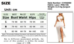Size guide table for sexy lace sheer dress showing S to L measurements in cm and kg