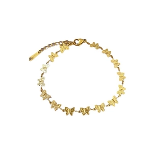 Polished gold plated stainless steel butterfly charm bracelet with lobster clasp
