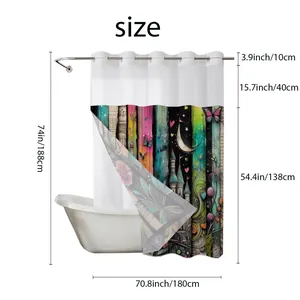 Detailed dimension chart for waterproof butterfly print shower curtain measuring 180x188cm