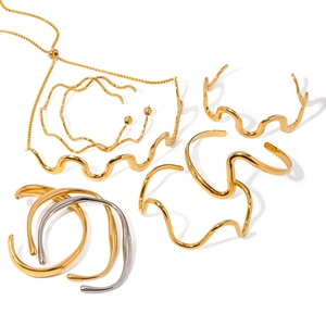 Modern 18k gold and silver plated stainless steel wave cuff bracelets and dainty necklaces