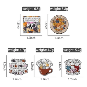 Detailed size and weight specs for the colorful stackable cat enamel pins set