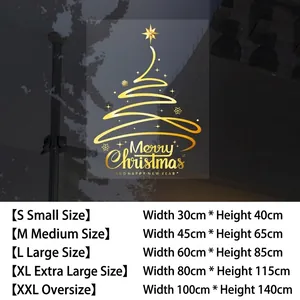Tabla de tallas detallada para pegatinas estáticas de árbol de Navidad dorado y copos