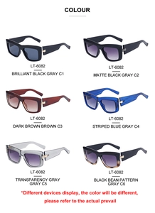 Detailed grid display of cat-eye sunglasses model LT-6082 in six assorted color frames