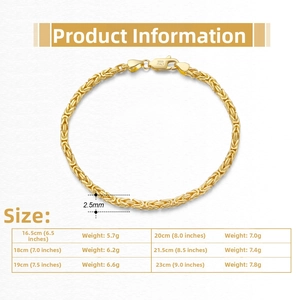 2.5mm S925 sterling silver Byzantine chain bracelet size guide and weight chart