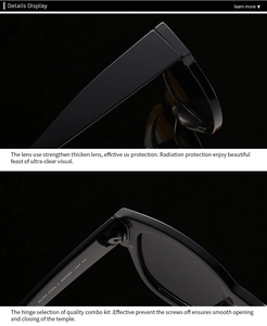Detail of high-quality hinges and UV-protective thick lenses on oval sunglasses