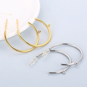 Gold and silver C-shaped stainless steel earrings with loops for DIY jewelry making