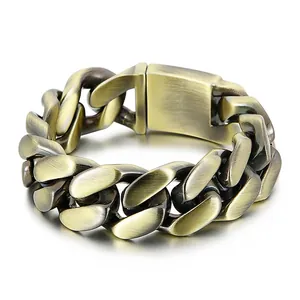 Men Cuban Link Bracelet Vintage Antique Bronze 316L Stainless Steel Brushed Industrial Punk Jewelry