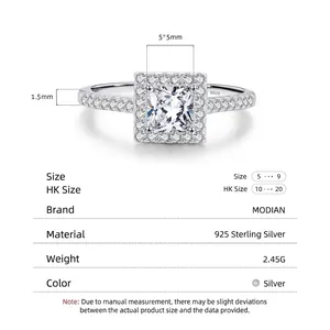 Elegant 925 sterling silver square cz ring with micro-pave diamonds and sizing details