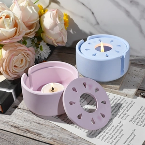 Keramik Aromatherapie Kerzenhalter Set mit hohlen Deckeln und brennendem Teelicht