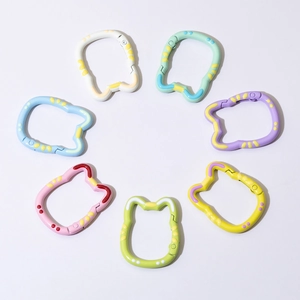 Cat-shaped colorful spring snap hooks in seven pastel colors for DIY keychain accessories