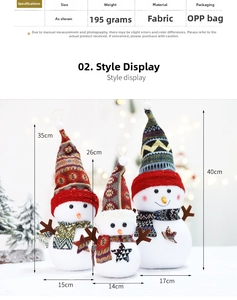 Detailed comparison of three sizes of plush snowmen ornaments with festive knit hats
