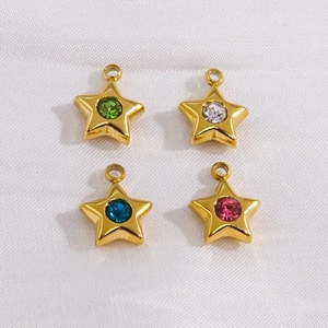 Polished 14K gold stainless steel star pendants with colorful center zircon gemstones