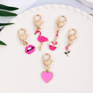 5-piece set of pink enamel charms with heart lobster clasps for DIY jewelry making