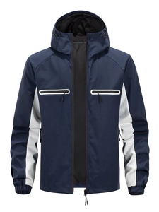 Giacca Con Cappuccio Da Uomo Antivento Color Block Outdoor Casual Cerniera Tasche Multiple Capispalla Leggeri Moda
