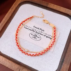 18k gold plated double-layer bracelet with red string and sparkling zircon pendant