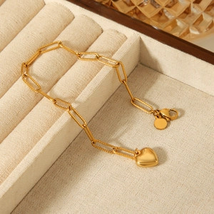 Elegantes 18K vergoldetes Edelstahl-Gliederarmband mit einem Herzanhänger für Damen