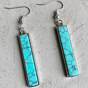 Bohemian Rectangle Turquoise Dangle Earrings Western Retro Alloy Geometric Long Bar Drop Earrings For Women
