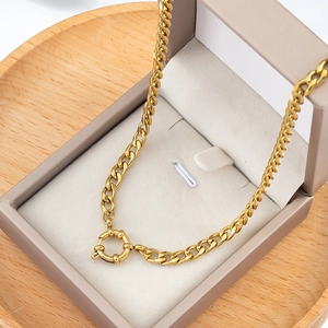 Retro Stainless Steel Necklace Chain Minimalist Cuban Curb Bead Paperclip Link With Round Spring Clasp