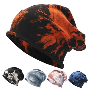 Bonnet unisexe en maille tie-dye avec motif marbré et bord roulé pour style urbain