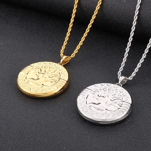 Tree Of Life Round Pendant Necklace Stainless Steel Hollow Geometric Engraved Vintage Jewelry For Men