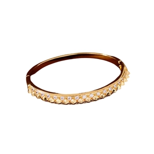 18K gold plated rivet bangle featuring clear zircon studs in minimalist style