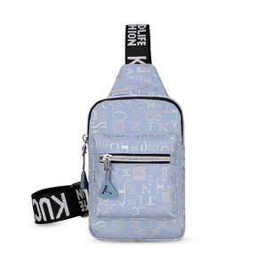 Light purple chest bag with silver heart letter print and sporty wide strap