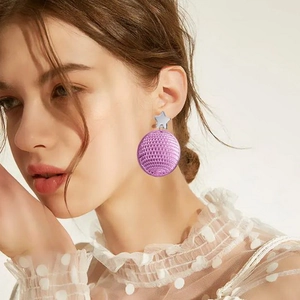 Star-studded purple disco ball drop earrings with silver metallic accents for women