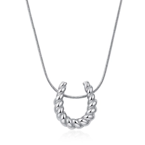 Detail of silver titanium steel necklace with U-shaped twisted rope texture pendant