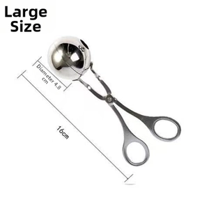 Large stainless steel meatball maker tool with a 4.8cm diameter and 16cm total length