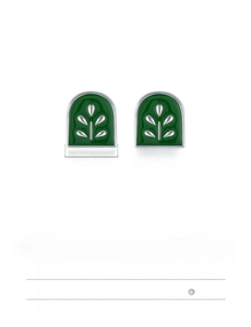 Detail view of 925 sterling silver plant badge earrings with green enamel leaves