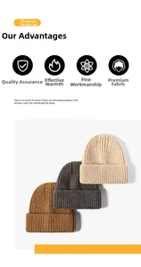 Détails de bonnets en maille côtelée épaisse en caramel, anthracite et beige pour l'hiver