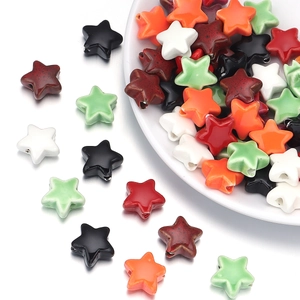 Close-up of colorful star-shaped ceramic beads for DIY jewelry making and crafts