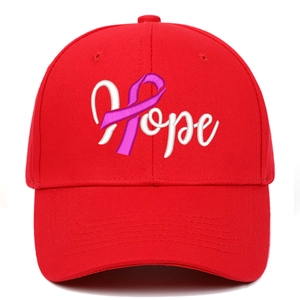 Casquette de baseball en coton rouge avec broderie Hope et ruban violet devant