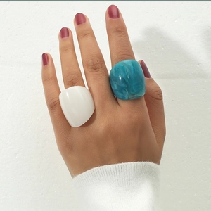 Chunky Dome Rings For Women Acrylic Resin Marble Pattern Minimalist Retro Contrast Color Fashion Jewelry