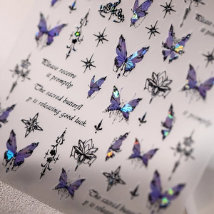 Adesivi Per Unghie Farfalla Olografica Laser 3D Sfumato Viola Blu Stella DIY Manicure Decorazione Per Donne