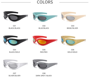 Grid display showing eight color options for vintage oval Y2K oversized sunglasses