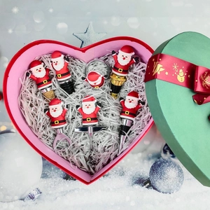 Christmas Santa wine stopper and opener set in a festive heart-shaped gift box
