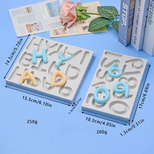 Silicone alphanumeric molds for DIY cake baking and chocolate fondant on blue background