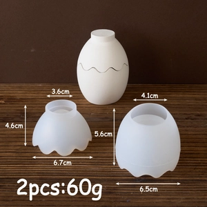 Detail view of silicone molds for eggshell resin candles with specific dimensions labeled