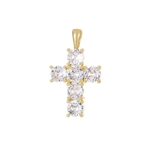 Vintage 14K gold plated cross pendant necklace with six sparkling clear zircon stones