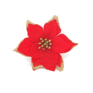 Artificial red Christmas poinsettia with gold glitter edges for tree and wreath decoration