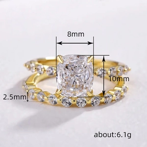 Elegant gold square double ring set with large faceted crystal and pavé diamonds