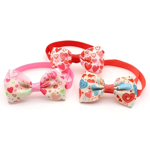 Adjustable Valentine heart pet bow ties in red and pink for small dogs and cats