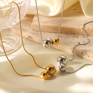 Collier Minimaliste En Acier Inoxydable Avec Pendentif Boule Pour Femmes Chaîne Serpent Géométrique Polie Or Argent Mixte