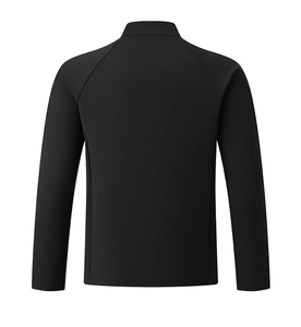 Vue arrière d'une veste de sport noire légère avec manches raglan et col montant