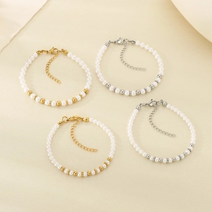 Elegant pearl and stainless steel beaded bracelets in gold and silver finishes