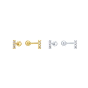 Vertical row S925 silver stud earrings with 5 small zircons and screw ball backs